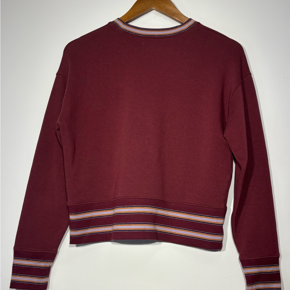 Madewell Burgundy Stripe-Trim Crew Sweatshirt Size S - Picture 2 of 6